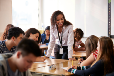 High school teacher and students